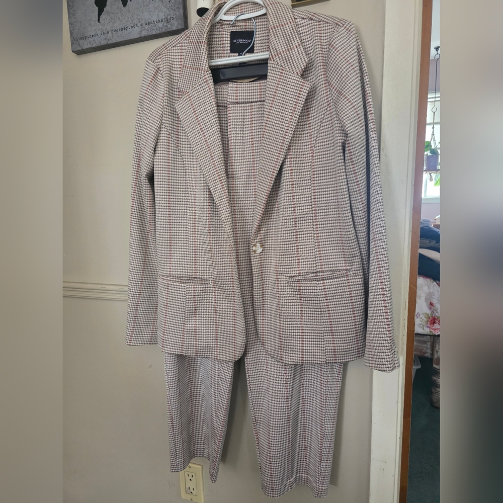 Liverpool Beige and Red Checkered Men's Suit